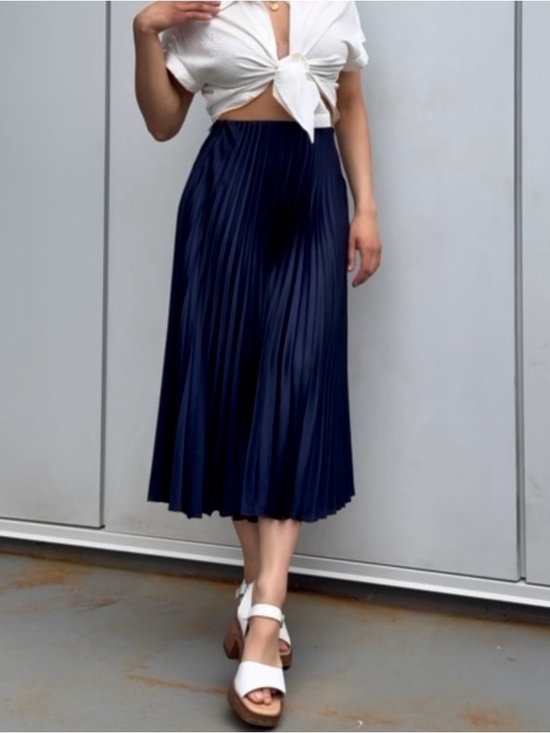 Dynamite Dresses & Skirts - Pleated Satin Midi Skirt - Navy